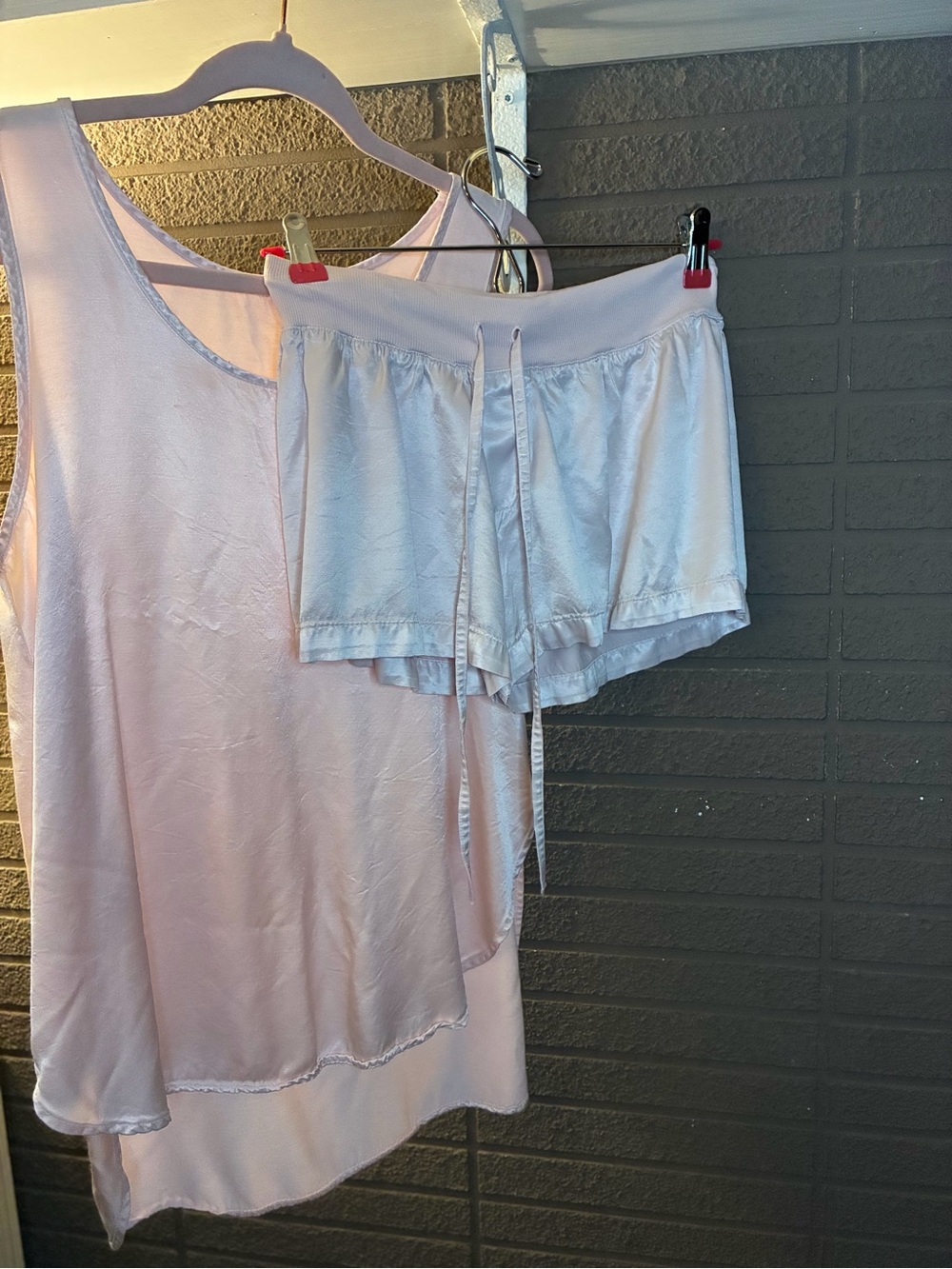 Silky Pale Pink Sleep Tank and Drawstring Shorts Set